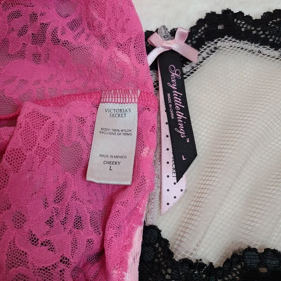 VTG VS Sexy Little Things 2pk Sheer Mesh Lace Classic Cheeky Panties Size Lg - Picture 5 of 7